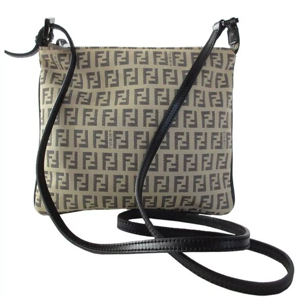 FENDI Zuccino Crossbody Shoulder Bag Beige / black canvas/leather - Picture 1 of 12